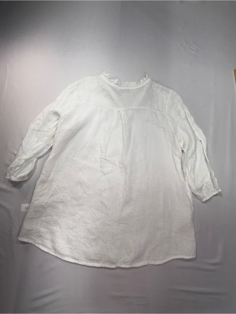White Ruffle-Trim Linen Blouse - Picture 2 of 8